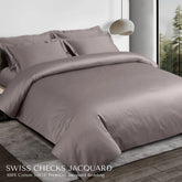 Malako Swiss Checks Jacquard Taupe Brown 550 TC 100% Cotton Duvet Cover